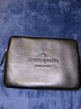 kate spade Black Leather Laptop Sleeve with Embossed Logo